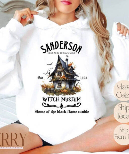 Vintage Sanderson Witch Museum Sweatshirt, Sanderson Sisters Sweatshirt, Black Flame Candle Sweatshirt, Halloween Women Sweatshirt