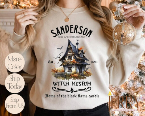 Vintage Sanderson Witch Museum Sweatshirt, Sanderson Sisters Sweatshirt, Black Flame Candle Sweatshirt, Halloween Women Sweatshirt