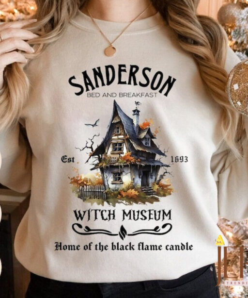 Vintage Sanderson Witch Museum Sweatshirt, Sanderson Sisters Sweatshirt, Black Flame Candle Sweatshirt, Halloween Women Sweatshirt