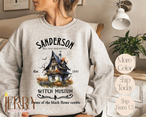 Vintage Sanderson Witch Museum Sweatshirt, Sanderson Sisters Sweatshirt, Black Flame Candle Sweatshirt, Halloween Women Sweatshirt