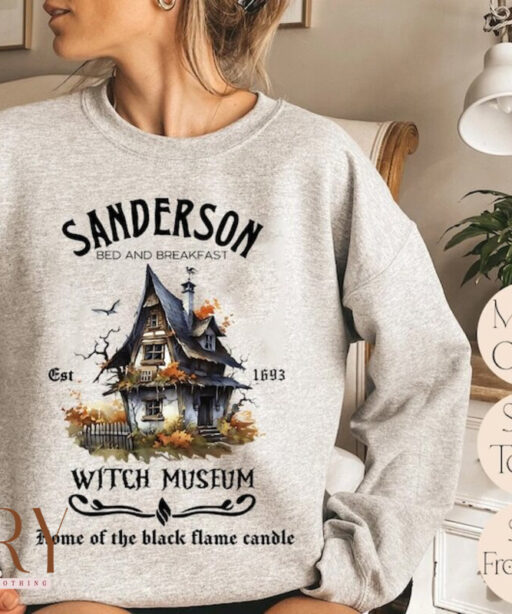 Vintage Sanderson Witch Museum Sweatshirt, Sanderson Sisters Sweatshirt, Black Flame Candle Sweatshirt, Halloween Women Sweatshirt