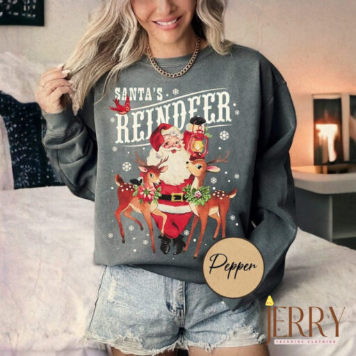 Vintage Santa's Reindeer Comfort Sweatshirt, Christmas Classic Sweatshirt, Christmas Women Sweatshirt, Women Christmas Santa Sweatshirt