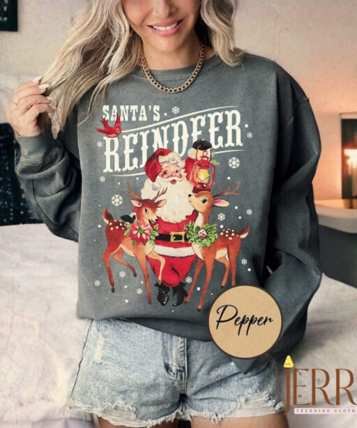 Vintage Santa's Reindeer Comfort Sweatshirt, Christmas Classic Sweatshirt, Christmas Women Sweatshirt, Women Christmas Santa Sweatshirt