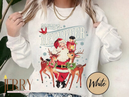 Vintage Santa's Reindeer Comfort Sweatshirt, Christmas Classic Sweatshirt, Christmas Women Sweatshirt, Women Christmas Santa Sweatshirt