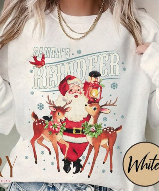 Vintage Santa's Reindeer Comfort Sweatshirt, Christmas Classic Sweatshirt, Christmas Women Sweatshirt, Women Christmas Santa Sweatshirt