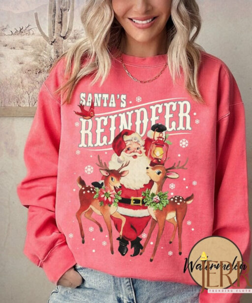 Vintage Santa's Reindeer Comfort Sweatshirt, Christmas Classic Sweatshirt, Christmas Women Sweatshirt, Women Christmas Santa Sweatshirt