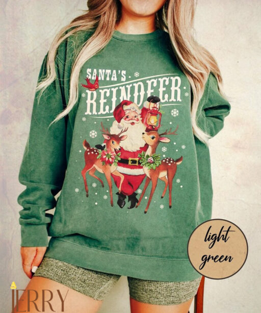 Vintage Santa's Reindeer Comfort Sweatshirt, Christmas Classic Sweatshirt, Christmas Women Sweatshirt, Women Christmas Santa Sweatshirt