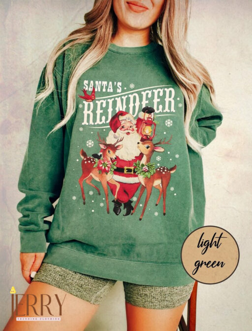 Vintage Santa's Reindeer Comfort Sweatshirt, Christmas Classic Sweatshirt, Christmas Women Sweatshirt, Women Christmas Santa Sweatshirt