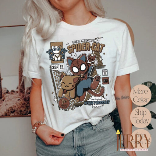 Vintage Spider Cat Unisex T-Shirt, Spiderman Across the Spider-Verse T-Shirt, Marvel Comics Shirt, Spider Ghost Tee, MCU Fan Gift Shirt