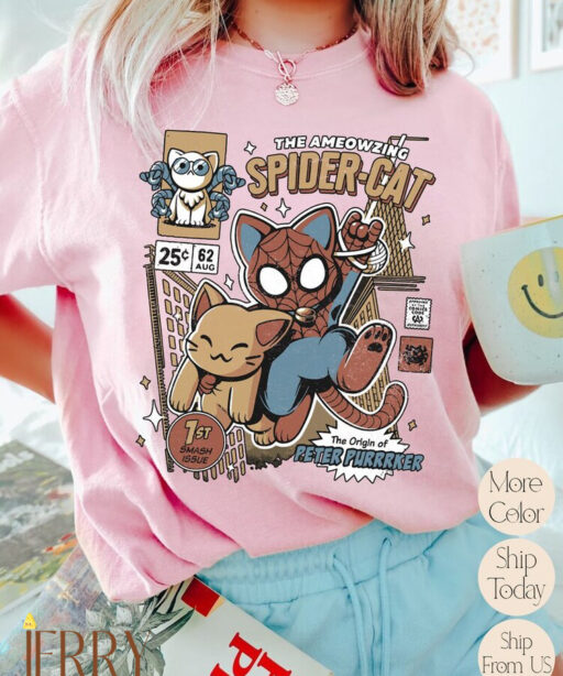 Vintage Spider Cat Unisex T-Shirt, Spiderman Across the Spider-Verse T-Shirt, Marvel Comics Shirt, Spider Ghost Tee, MCU Fan Gift Shirt