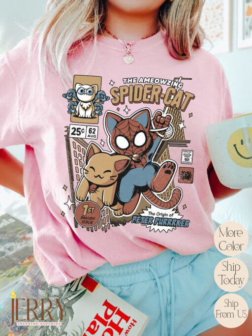 Vintage Spider Cat Unisex T-Shirt, Spiderman Across the Spider-Verse T-Shirt, Marvel Comics Shirt, Spider Ghost Tee, MCU Fan Gift Shirt