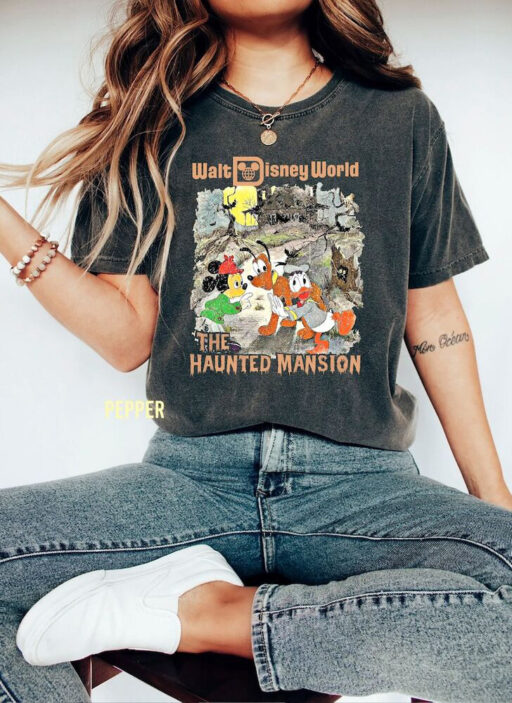 Vintage The Mickey Haunted Mansion Comfort Color Shirt, Retro Mickey And Friends T-Shirt, Disneyland Shirt, Retro Halloween Party Shirt.