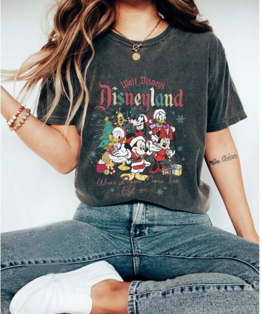 Vintage Walt Disney's Disneyland Est 1955 Very Merry Christmas Party Shirt, Retro Mickey and Friends, Disney Family Christmas Vacation 2023