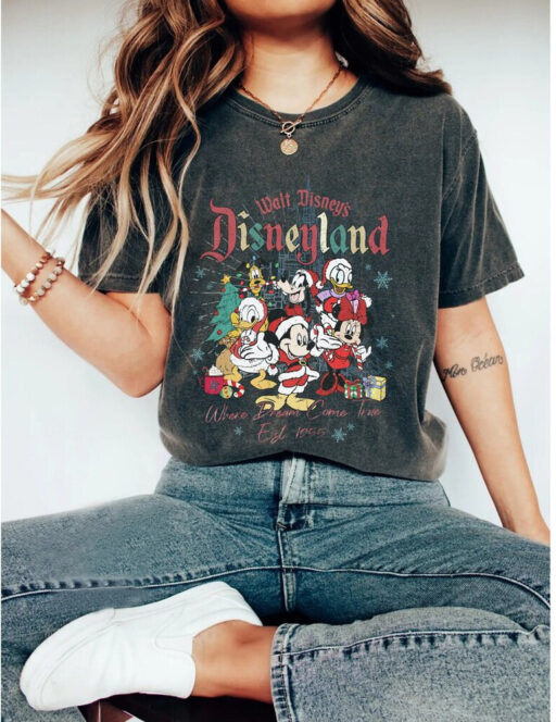 Vintage Walt Disney's Disneyland Est 1955 Very Merry Christmas Party Shirt, Retro Mickey and Friends, Disney Family Christmas Vacation 2023