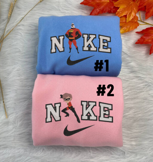 Mr and Mrs Incredibles Disney Nike Embroidered Sweatshirts