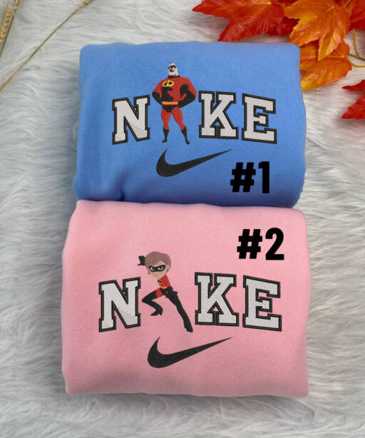 Mr and Mrs Incredibles Disney Nike Embroidered Sweatshirts