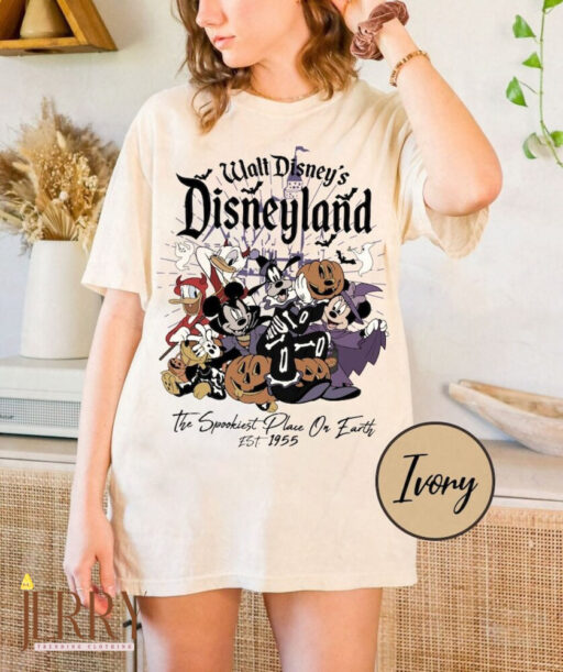 Walt Disney's Disneyland Halloween Est 1955 Comfort Shirt, The Spookiest Place On Earth Shirt, Retro Mickey and Friends Halloween Shirt
