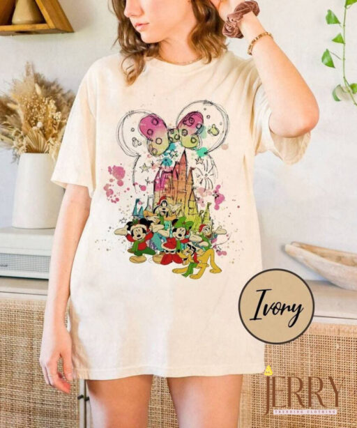 Watercolor Mickey and Friends Disney Christmas Castle Shirt, Disney Holiday Christmas 2023 Shirt, Disney Family Very Merry Christmas Party