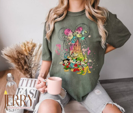 Watercolor Mickey and Friends Disney Christmas Castle Shirt, Disney Holiday Christmas 2023 Shirt, Disney Family Very Merry Christmas Party