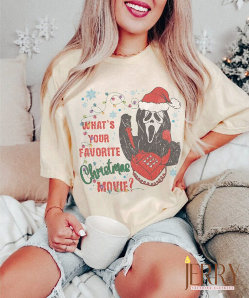 What's Your Favorite Christmas Movie Shirt, Christmas Movie, Christmas Ghosh shirt, funny christmas, christmas ghoshface, scream movie tee