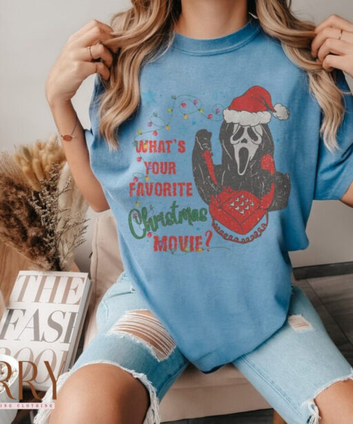 What's Your Favorite Christmas Movie Shirt, Christmas Movie, Christmas Ghosh shirt, funny christmas, christmas ghoshface, scream movie tee