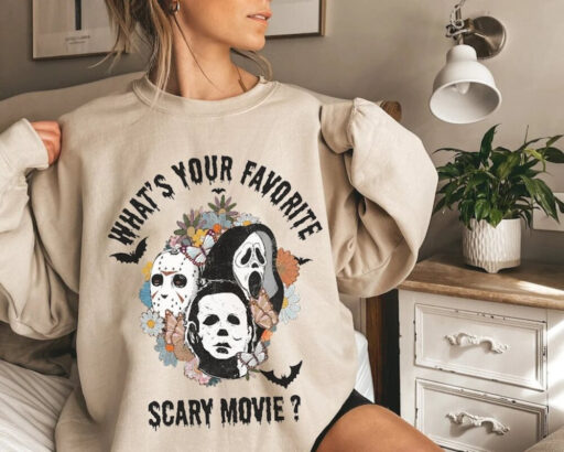 What's your favorite scary movie shirt, Horror character shirt, scary movie, Horror Movie, scream, ghostface, jason, Flowers horror movie