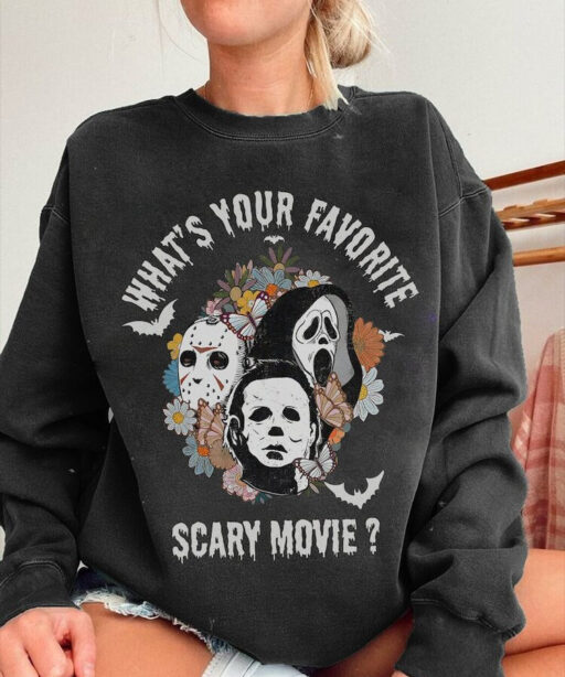 What's your favorite scary movie shirt, Horror character shirt, scary movie, Horror Movie, scream, ghostface, jason, Flowers horror movie