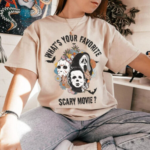 What's your favorite scary movie shirt, Horror character shirt, scary movie, Horror Movie, scream, ghostface, jason, Flowers horror movie