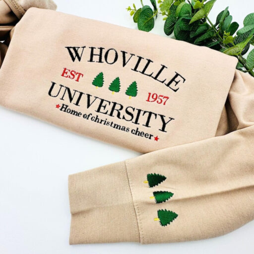 Whoville university christmas embroidered sweatshirt jumper, holiday sweatshirt,Christmas Crewneck, Christmas Jumper, Christmas Hoodie, xmas