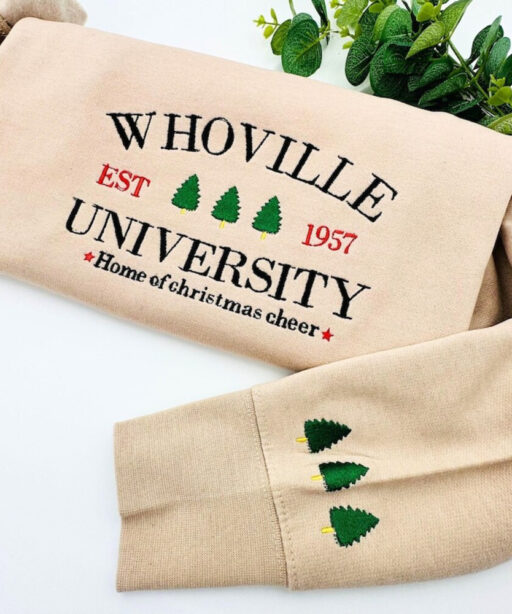 Whoville university christmas embroidered sweatshirt jumper, holiday sweatshirt,Christmas Crewneck, Christmas Jumper, Christmas Hoodie, xmas