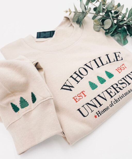 Whoville university christmas embroidered sweatshirt jumper, holiday sweatshirt,Christmas Crewneck, Christmas Jumper, Christmas Hoodie, xmas