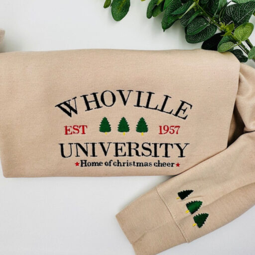 Whoville university christmas embroidered sweatshirt jumper, holiday sweatshirt,Christmas Crewneck, Christmas Jumper, Christmas Hoodie, xmas