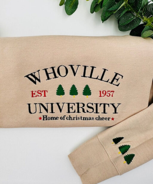 Whoville university christmas embroidered sweatshirt jumper, holiday sweatshirt,Christmas Crewneck, Christmas Jumper, Christmas Hoodie, xmas