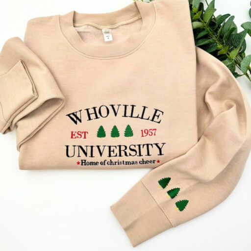 Whoville university christmas embroidered sweatshirt jumper, holiday sweatshirt,Christmas Crewneck, Christmas Jumper, Christmas Hoodie, xmas