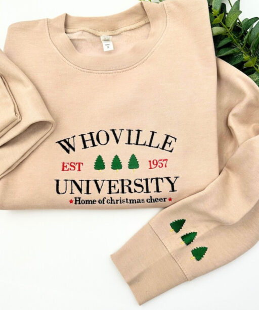 Whoville university christmas embroidered sweatshirt jumper, holiday sweatshirt,Christmas Crewneck, Christmas Jumper, Christmas Hoodie, xmas