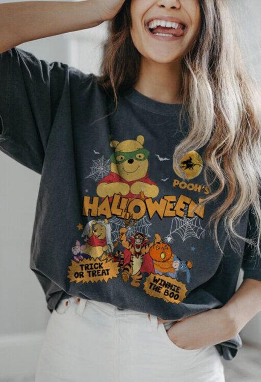 Winnie The Pooh Halloween shirt, Halloween Pooh, Retro Pooh halloween, Pooh and friends, trick or treat, disneyland halloween family shirt