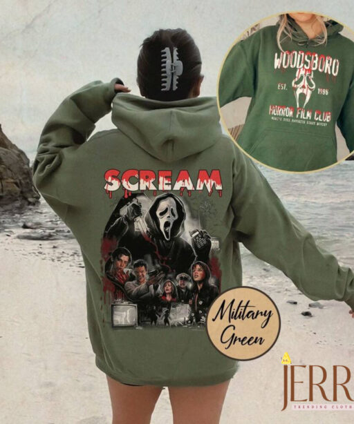 Woodsboro Horror Film Club 2 Sided Sweatshirt, Scary Halloween Hoodie, Horror Film Club Sweater, Woodsboro Scream, Scream Ghost Shirt