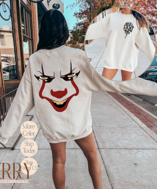 You'll float Too Sweatshirt, Horror Clown Balloon Hoodie, Horror Movie Sweatshirt, Horror Character Sweatshirt, Horror Halloween Sweatshirt