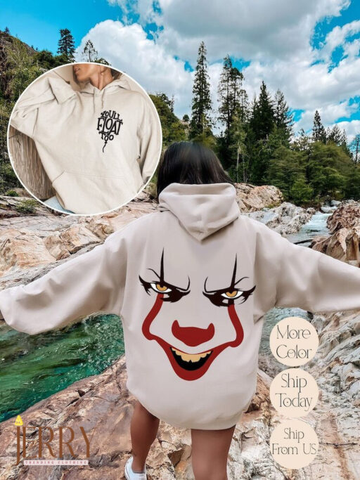 You'll float Too Sweatshirt, Horror Clown Balloon Hoodie, Horror Movie Sweatshirt, Horror Character Sweatshirt, Horror Halloween Sweatshirt