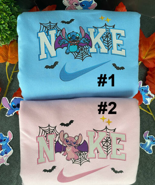 Stitch And Angel Halloween Nike Embroidered Sweatshirts