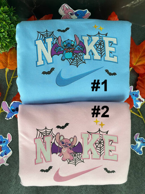 Stitch And Angel Halloween Nike Embroidered Sweatshirts