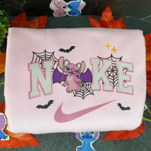 Stitch And Angel Halloween Nike Embroidered Sweatshirts