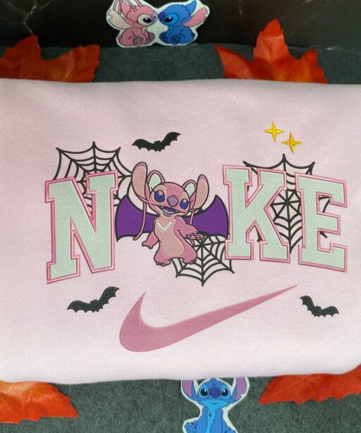Stitch And Angel Halloween Nike Embroidered Sweatshirts