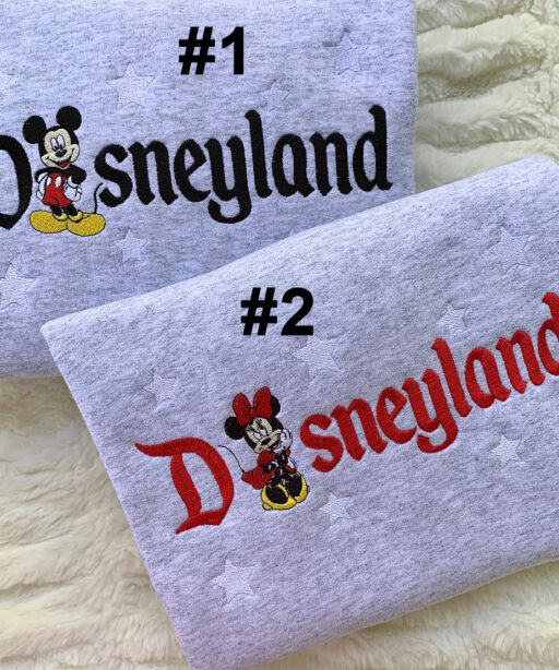 Mickey And Minnie Mouse Disneyland Embroidered Sweatshirts