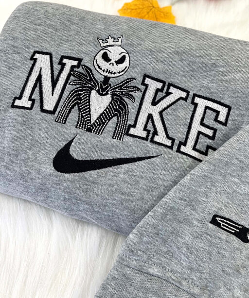 Jack And Sally Couple Disney Nike Embroidered Sweatshirts