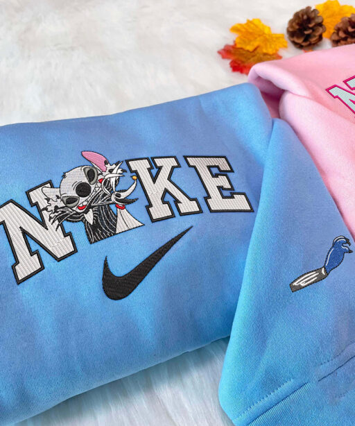 Stitch And Angel As Jack and Sally Disney Nike Embroidered Sweatshirts