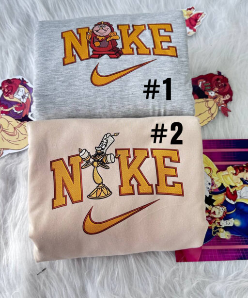 Lumiere And Cogsworth Beauty and the Beast Disney Nike Embroidered Sweatshirts