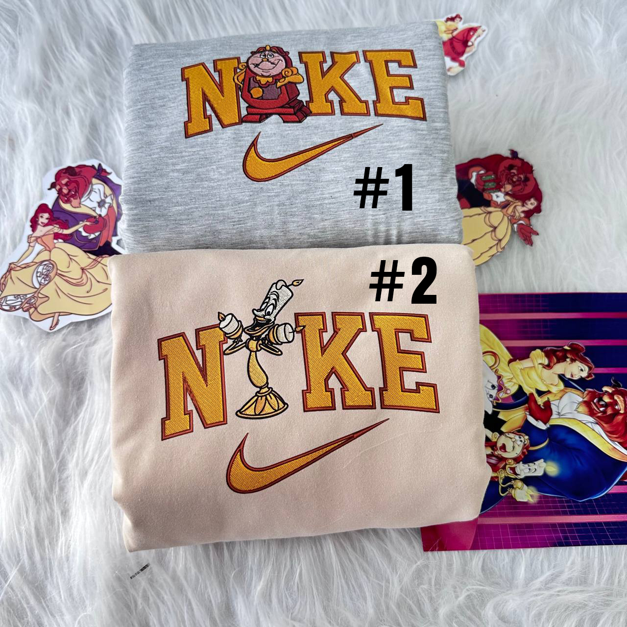 Lumiere And Cogsworth Beauty and the Beast Disney Nike Embroidered Sweatshirts