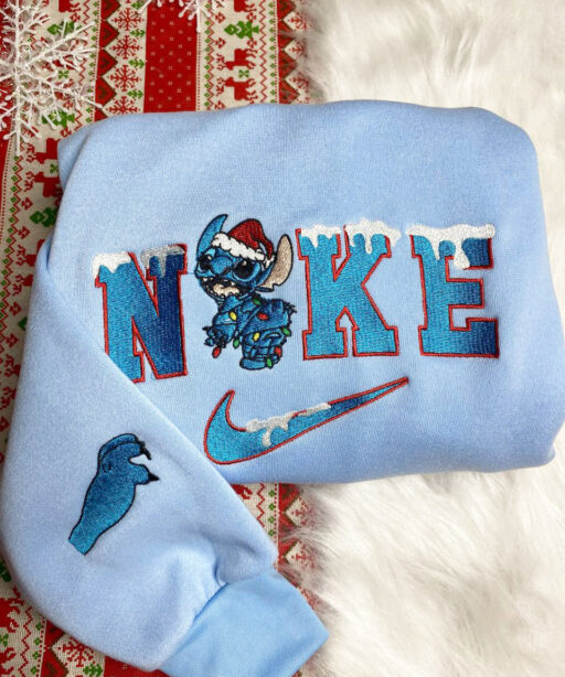 Stitch And Angel Disney Christmas Nike Nike Embroidered Sweatshirts