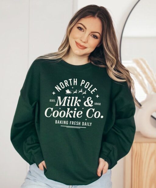 Milk and Cookies North Sweater, Vintage Christmas, Christmas Sweatshirt, Women's Cute Santa, Xmas Graphic Pullover, Holiday Ugly Sweater